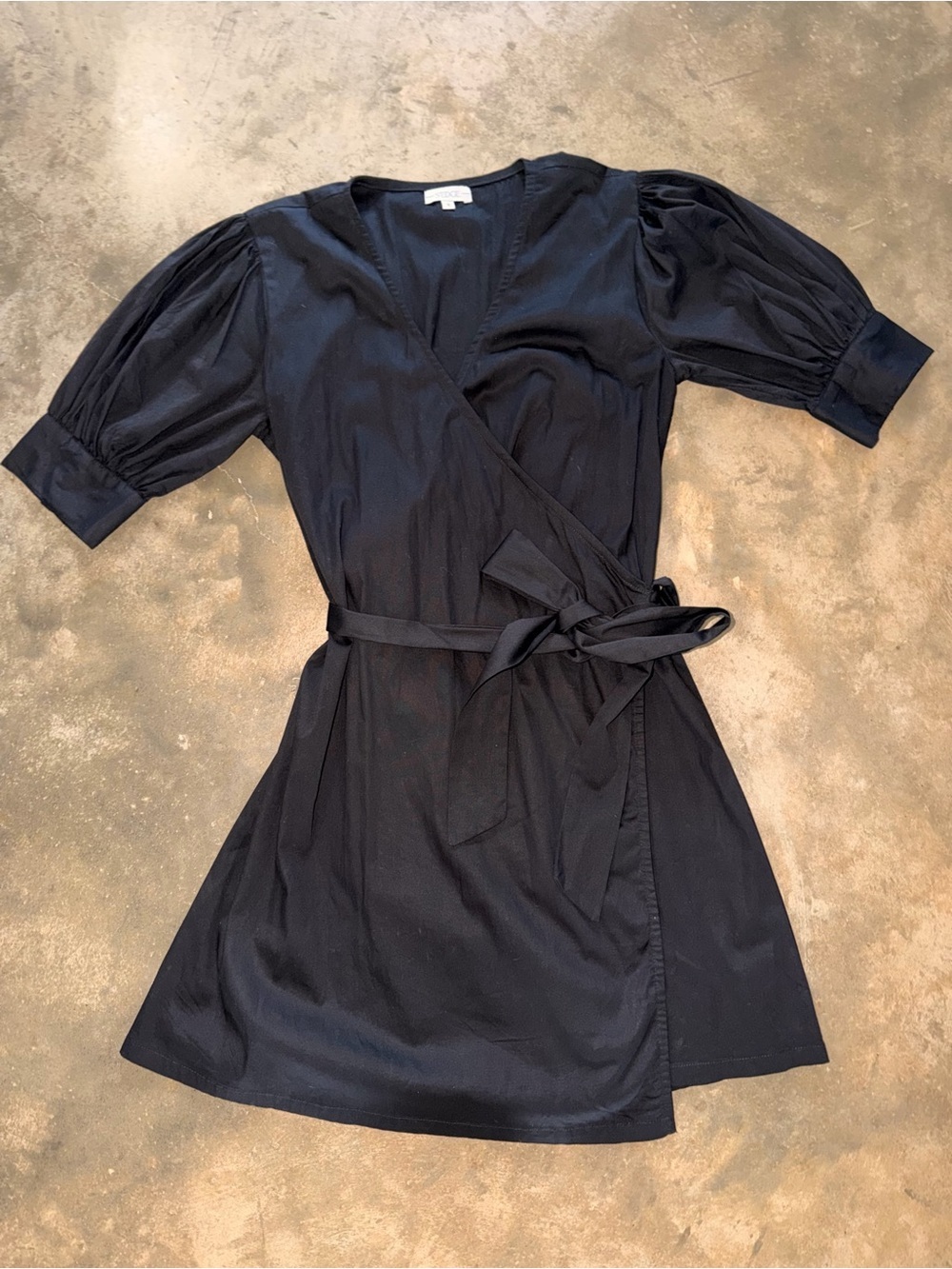 Anthropologie S’Edge Black True Wrap Mini Dress Puff Sleeve Cotton S Game Day